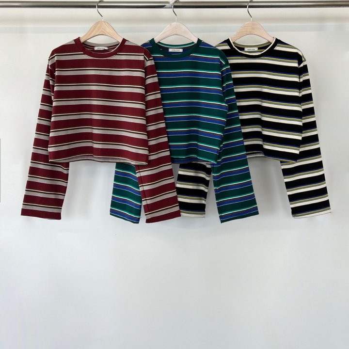 Another Avenue - Korean Women Fashion - #womensfashion - Multi Stripe Crop Tee