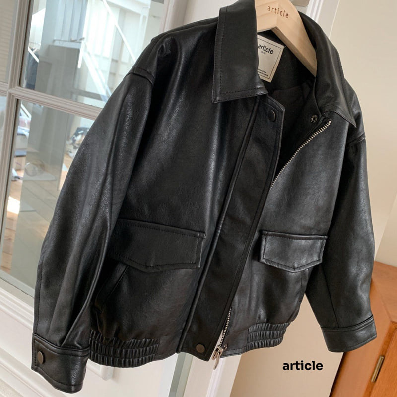 Article - Korean Children Fashion - #kidzfashiontrend - Label Leather Jacket - 4