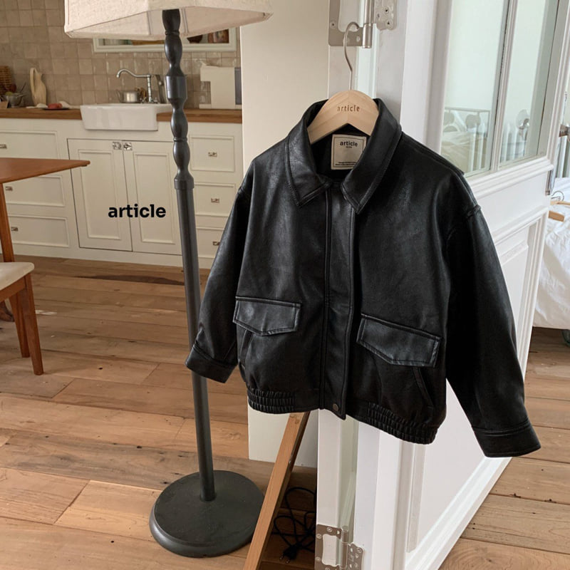 Article - Korean Children Fashion - #kidsshorts - Label Leather Jacket