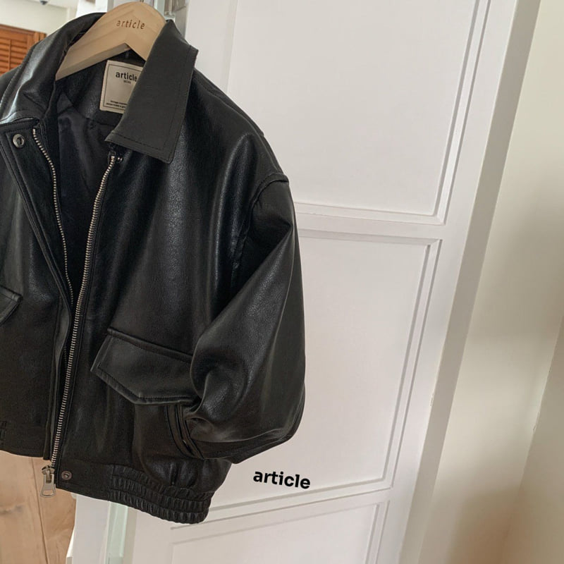 Article - Korean Children Fashion - #kidsstore - Label Leather Jacket - 2