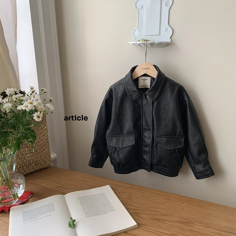 Article - Korean Children Fashion - #kidzfashiontrend - Label Leather Jacket - 3