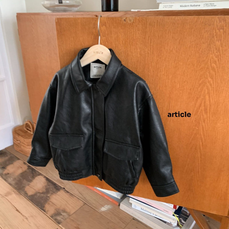 Article - Korean Children Fashion - #littlefashionista - Label Leather Jacket - 5