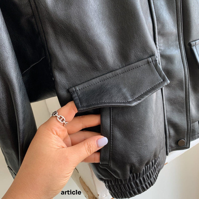 Article - Korean Children Fashion - #magicofchildhood - Label Leather Jacket - 6
