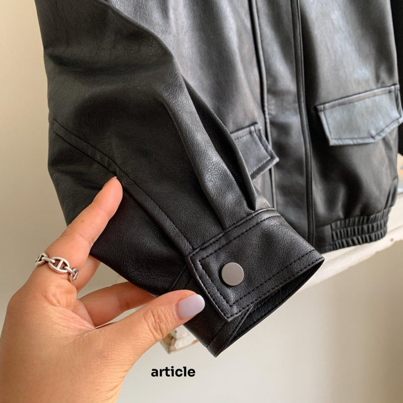 Article - Korean Children Fashion - #minifashionista - Label Leather Jacket - 7