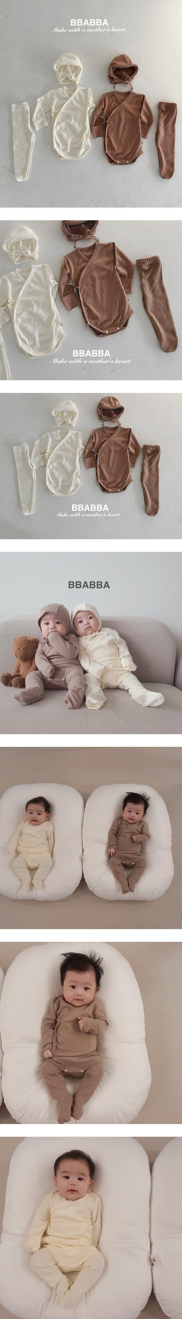 Bbabba - Korean Baby Fashion - #babyclothing - Newborn Plain Set (Suit + Leggings + Bonnet)
