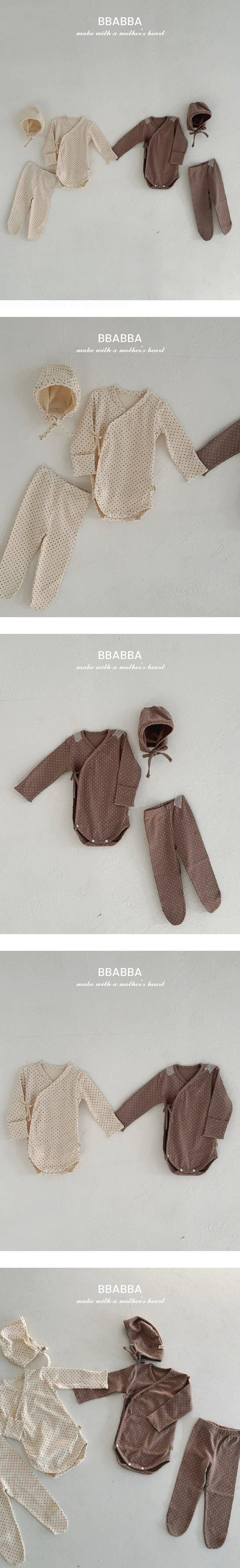 Bbabba - Korean Baby Fashion - #babyfashion - Newborn Dot Set (Suit + Leggings + Bonnet)