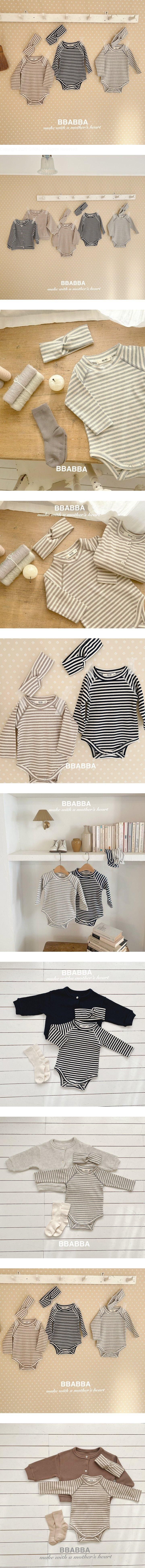 Bbabba - Korean Baby Fashion - #babyoutfit - Honey Striped Suit (Twist Hairband Set)