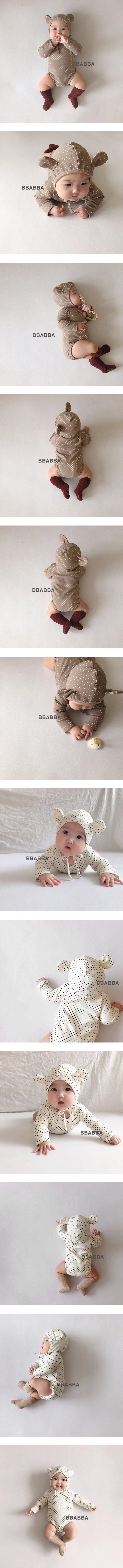 Bbabba - Korean Baby Fashion - #onlinebabyshop - Dot Bear Suit (Bonnet + Suit)