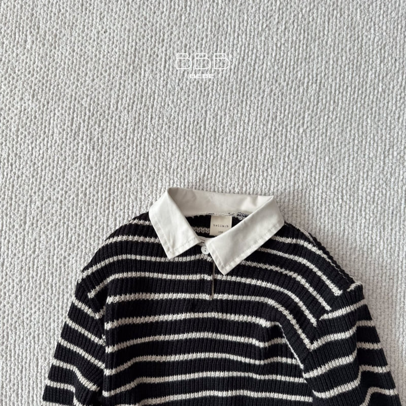 Bella Bambina - Korean Baby Fashion - #babyclothing - Bebe Stripe Knit Collar Tee - 3