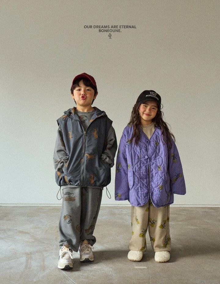 Boneoune - Korean Children Fashion - #toddlerclothing - Two Flower Quilted Overlap Jacket - 3