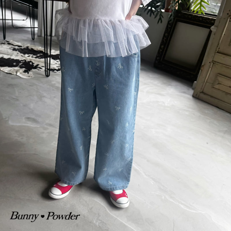 Bunny Powder - Korean Children Fashion - #childrensboutique - Ribbon Denim Pants - 7