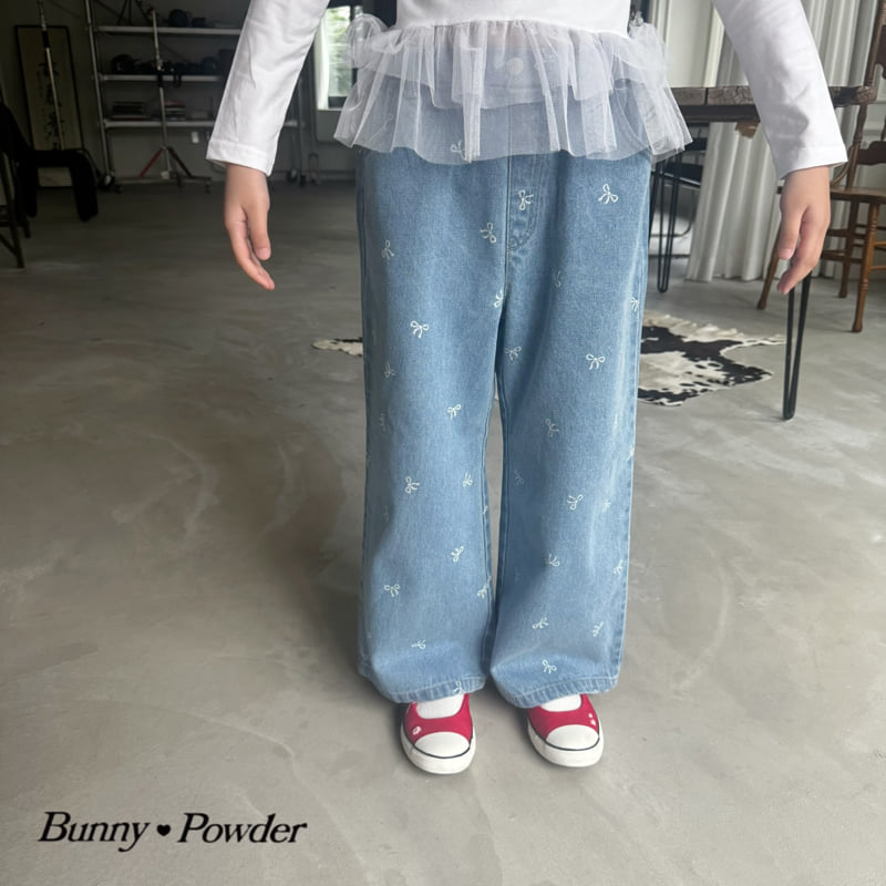 Bunny Powder - Korean Children Fashion - #kidsshorts - Ribbon Denim Pants - 11