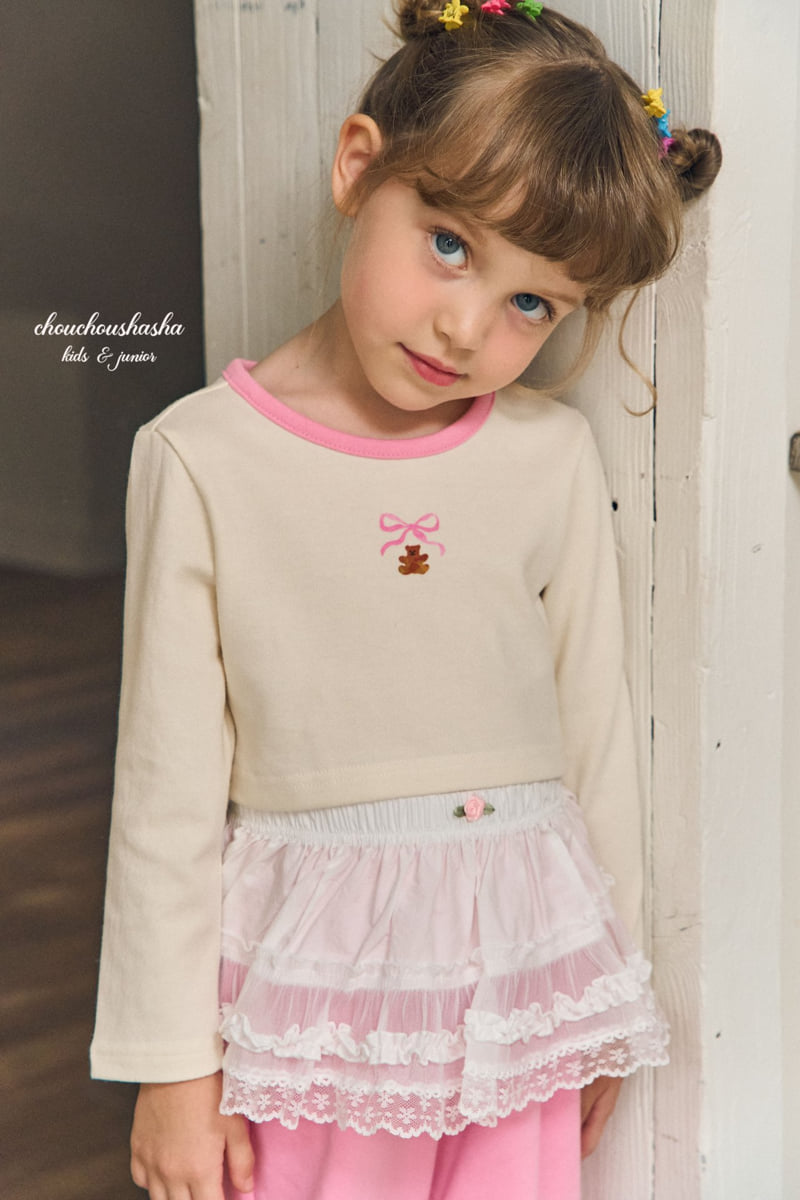 Chouchou Shasha - Korean Children Fashion - #designkidswear - Bear Ribbon Crop Tee