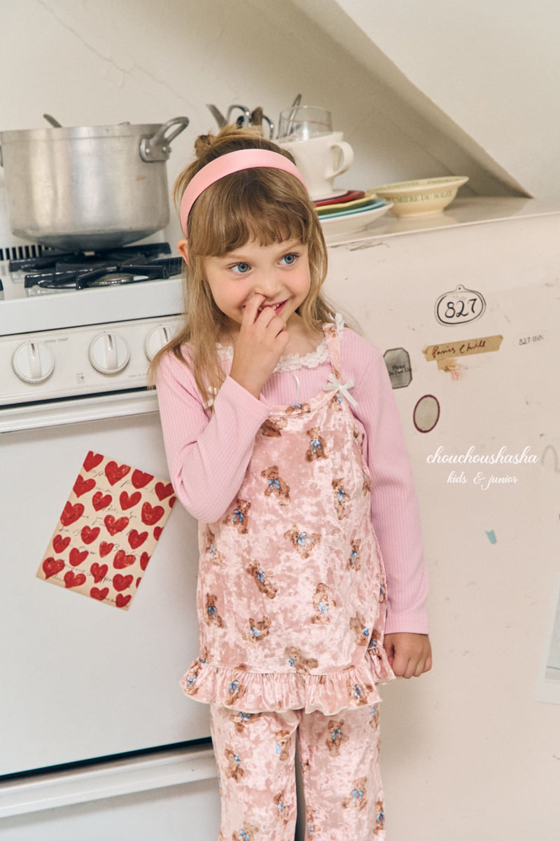 Chouchou Shasha - Korean Children Fashion - #kidsshorts - Bear Velvet Set - 5