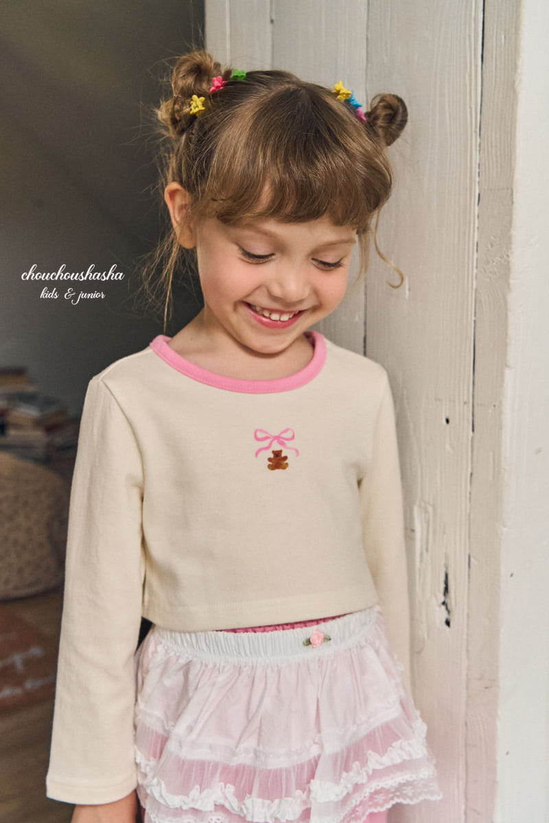 Chouchou Shasha - Korean Children Fashion - #fashionkids - Bear Ribbon Crop Tee - 4