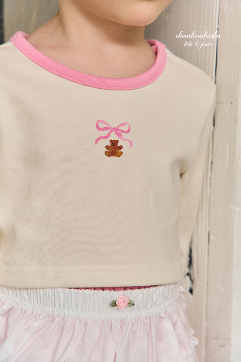 Chouchou Shasha - Korean Children Fashion - #kidzfashiontrend - Bear Ribbon Crop Tee - 6