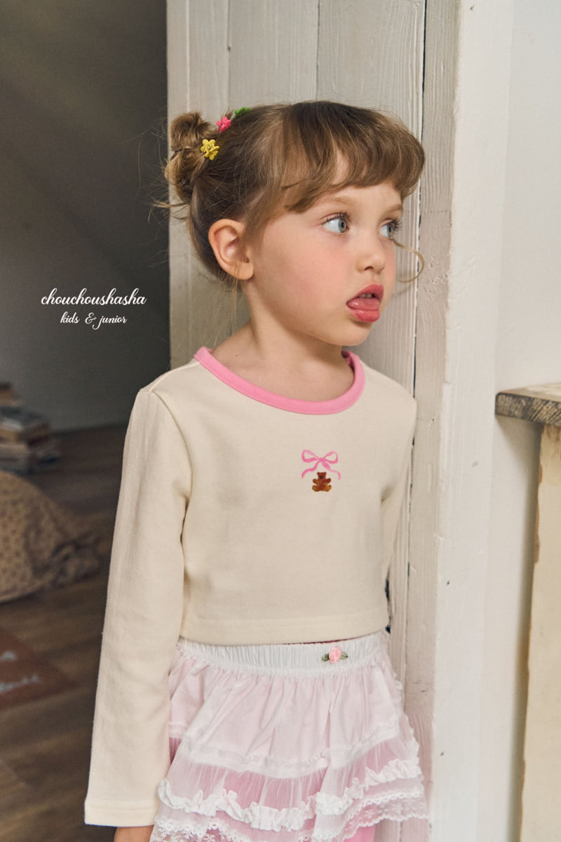 Chouchou Shasha - Korean Children Fashion - #littlefashionista - Bear Ribbon Crop Tee - 8