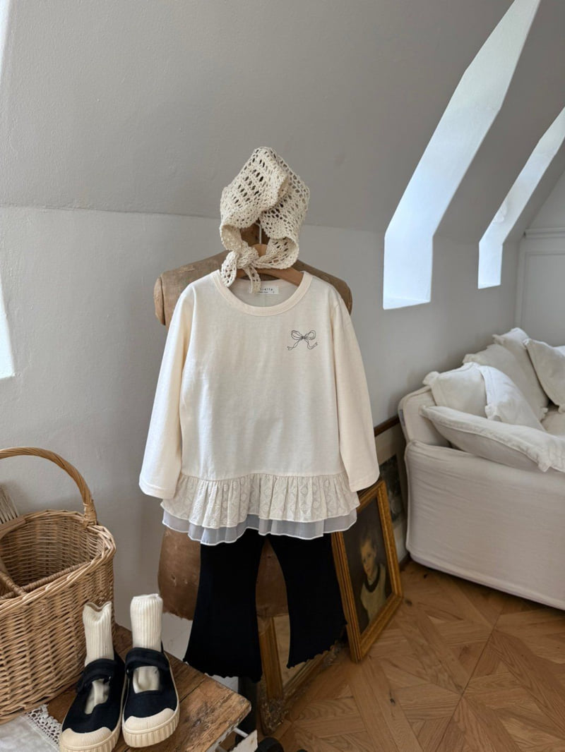 Chouette - Korean Children Fashion - #childofig - Cream Bootcut Leggings - 2