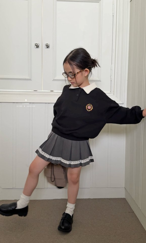 Comma - Korean Children Fashion - #kidsshorts - Embroidered Collar Sweatshirt