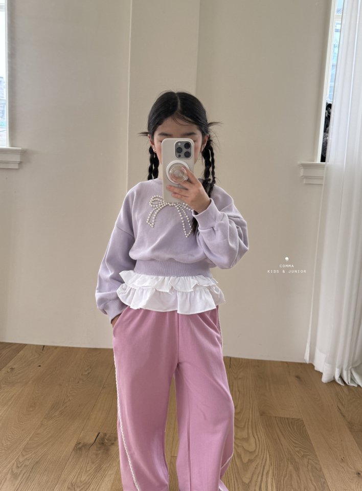 Comma - Korean Children Fashion - #kidsstore - Pearl Ribbon Sweatshirt - 6