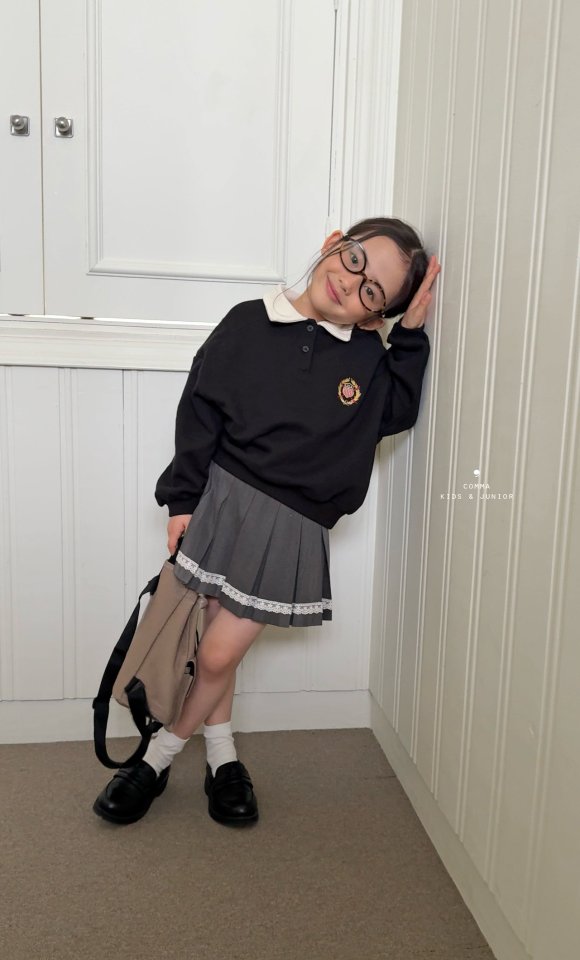 Comma - Korean Children Fashion - #kidzfashiontrend - Embroidered Collar Sweatshirt - 3