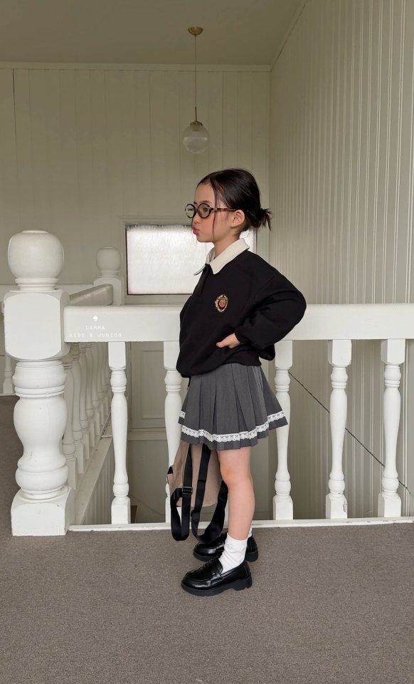Comma - Korean Children Fashion - #littlefashionista - Embroidered Collar Sweatshirt - 5