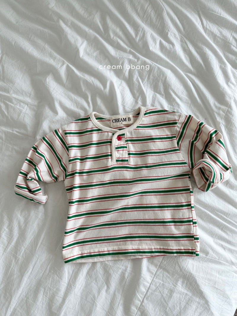 Cream Bbang - Korean Children Fashion - #kidsshorts - Henley Stripe Tee - 10