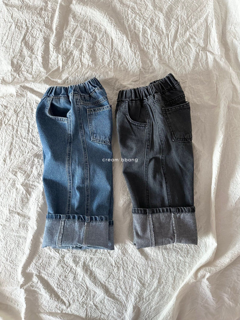 Cream Bbang - Korean Children Fashion - #kidsshorts - Rolled Hem Denim Pants