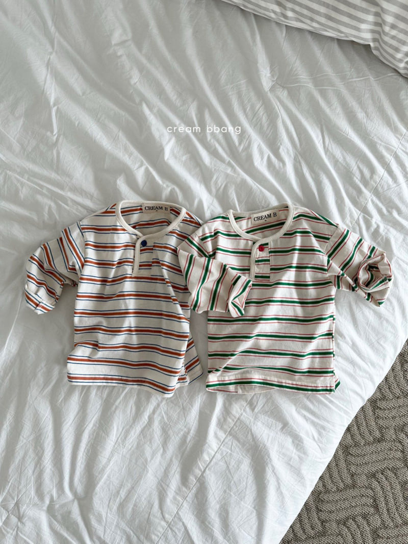 Cream Bbang - Korean Children Fashion - #kidzfashiontrend - Henley Stripe Tee - 12