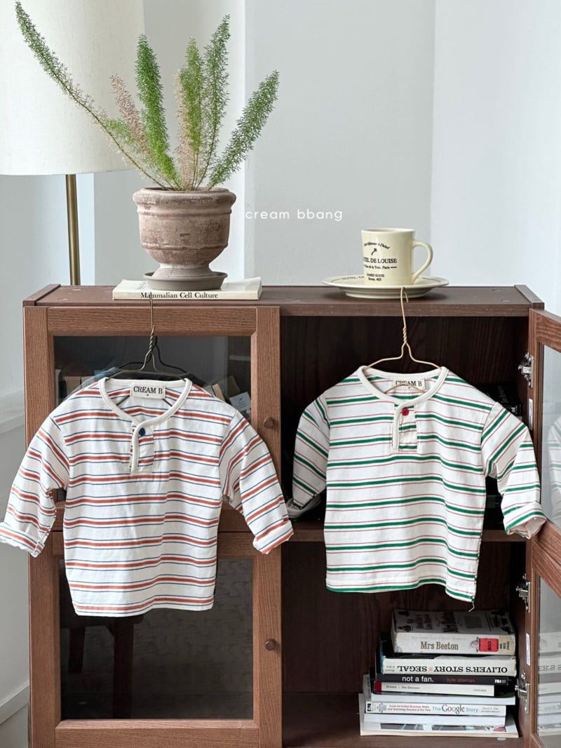 Cream Bbang - Korean Children Fashion - #magicofchildhood - Henley Stripe Tee