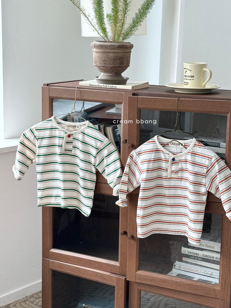 Cream Bbang - Korean Children Fashion - #prettylittlegirls - Henley Stripe Tee - 3