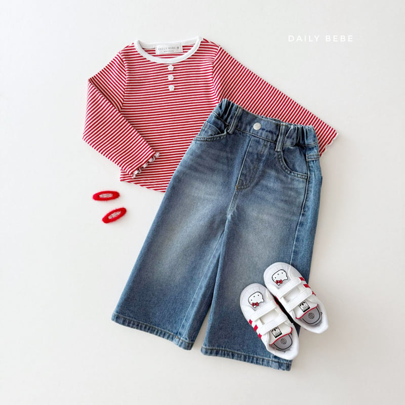 Daily Bebe - Korean Children Fashion - #childrensboutique - Stripe Button Tee - 6