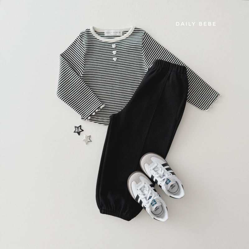 Daily Bebe - Korean Children Fashion - #kidsstore - Stripe Button Tee - 11