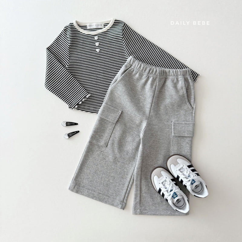Daily Bebe - Korean Children Fashion - #kidzfashiontrend - Stripe Button Tee - 12