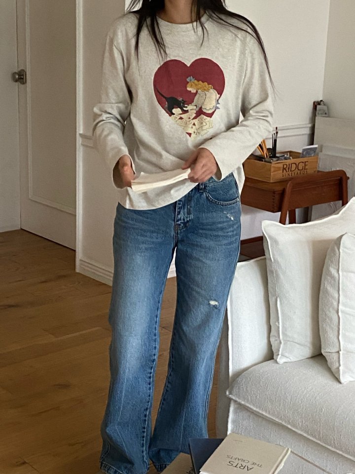 Diana - Korean Women Fashion - #momslook - Cat Heart Tee - 6