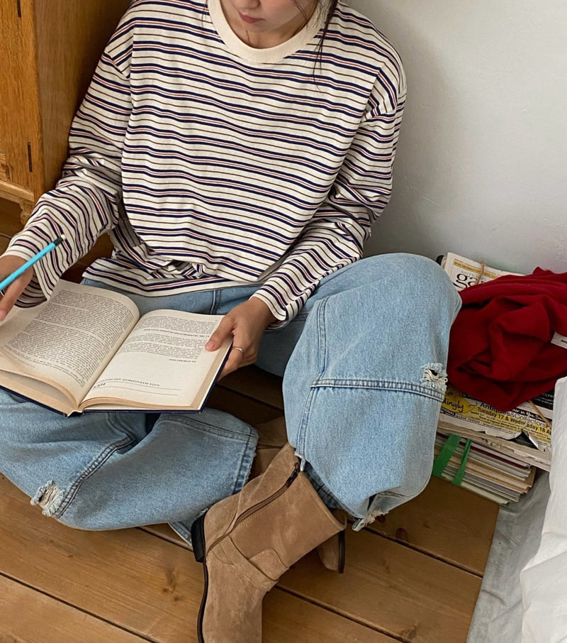 Diana - Korean Women Fashion - #momslook - Loose Stripe Tee - 12