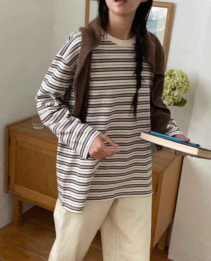 Diana - Korean Women Fashion - #momslook - Loose Stripe Tee - 2