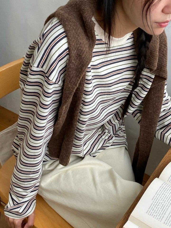 Diana - Korean Women Fashion - #momslook - Loose Stripe Tee - 6