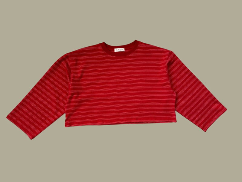 Dore Dore - Korean Children Fashion - #childofig - My Myu Stripe Crop Tee - 3