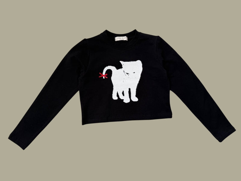 Dore Dore - Korean Children Fashion - #fashionkids - Red Ribbon Cat Crop Tee - 3