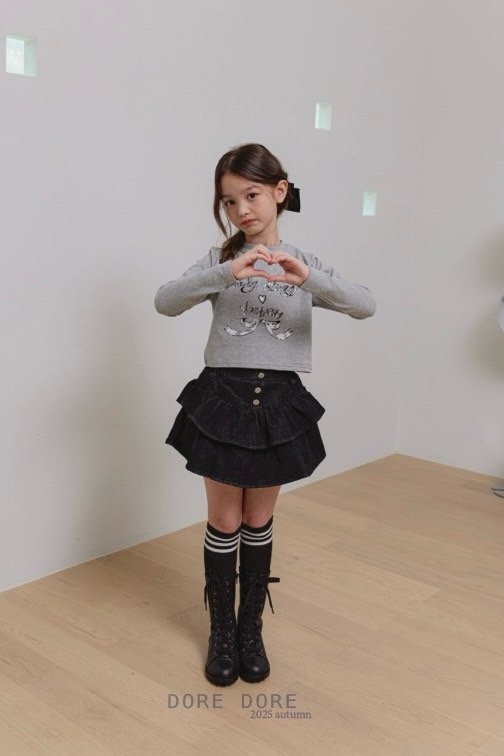 Dore Dore - Korean Children Fashion - #kidsshorts - Dark Ribbon Crop Tee - 10