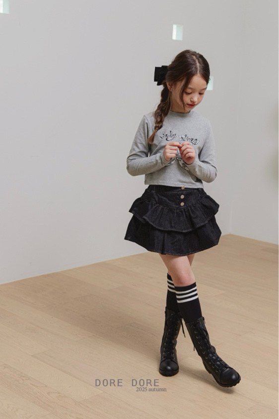 Dore Dore - Korean Children Fashion - #kidsstore - Dark Ribbon Crop Tee - 11