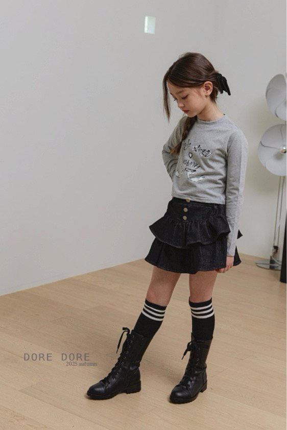 Dore Dore - Korean Children Fashion - #kidzfashiontrend - Dark Ribbon Crop Tee - 12