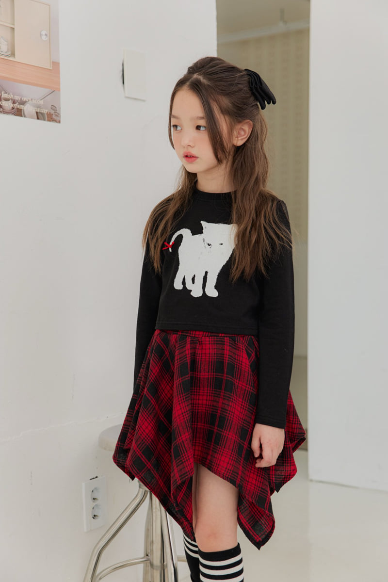 Dore Dore - Korean Children Fashion - #minifashionista - Red Ribbon Cat Crop Tee - 10