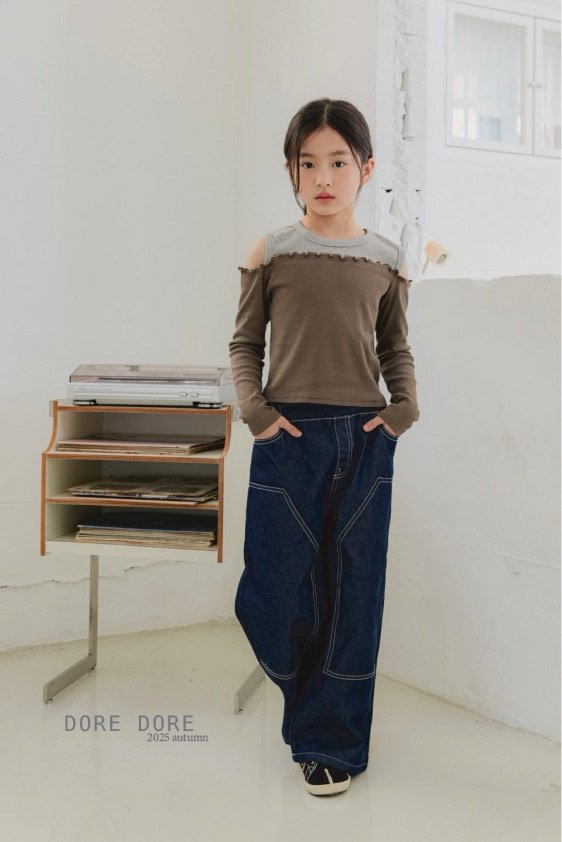 Dore Dore - Korean Children Fashion - #prettylittlegirls - Long Sleeve Off-Shoulder Tee - 8