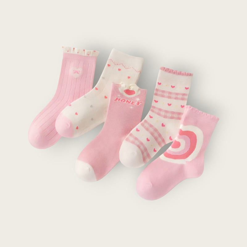Dudie - Korean Children Fashion - #Kfashion4kids - Heart Pink Set (set of 5) - 6