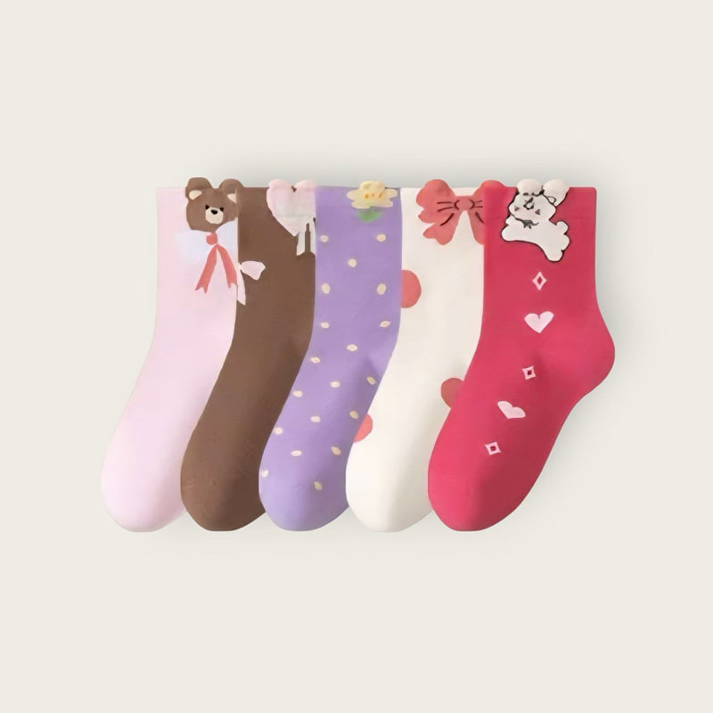 Dudie - Korean Children Fashion - #kidzfashiontrend - Ribbon Bear Set (set of 5) - 4
