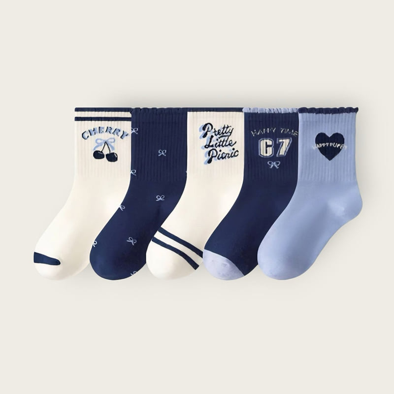 Dudie - Korean Children Fashion - #childofig - Blue Cherry Set (set of 5) - 3