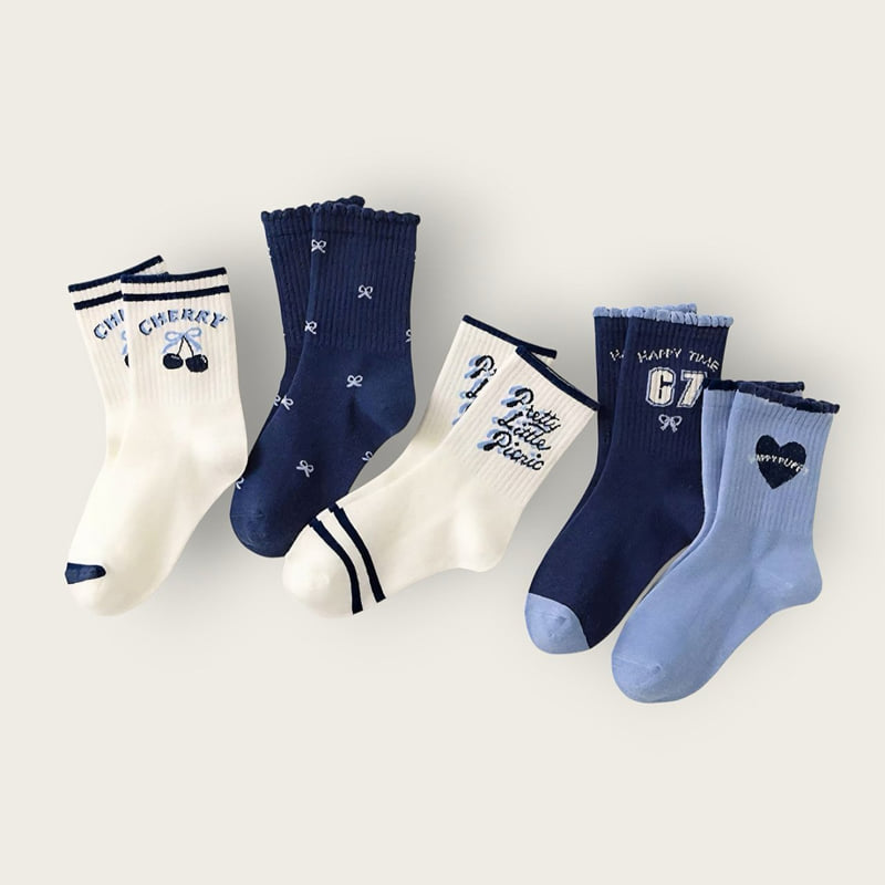 Dudie - Korean Children Fashion - #childofig - Blue Cherry Set (set of 5) - 4