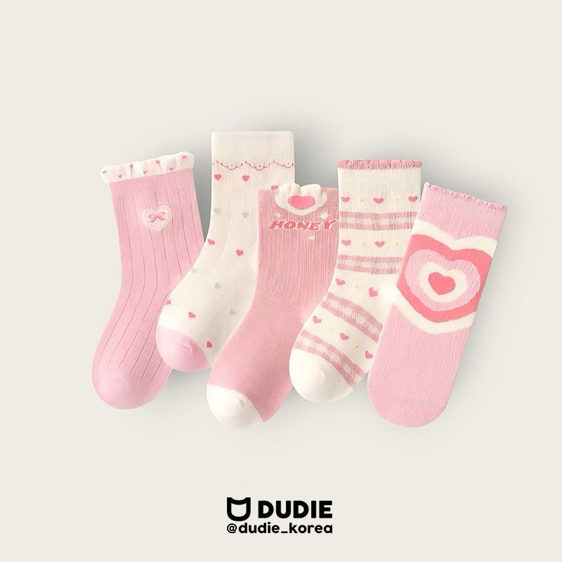 Dudie - Korean Children Fashion - #discoveringself - Heart Pink Set (set of 5)